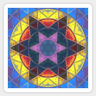Mosaic Kaleidoscope Flower Pink Yellow and Blue Sticker